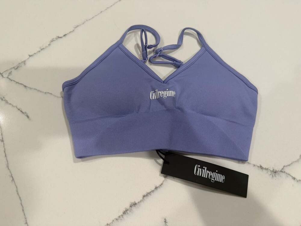 Civil Regime Seamless Ribbed Sports Bra with Logo Detail - Size Small